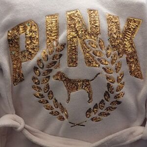 Victoria's Secret PINK Sherpa Lined Sequin Hooded robe size Xs/s Pink Bling Logo